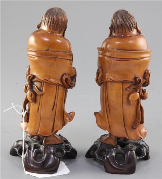 A pair of Chinese boxwood figures of Liu Hai, 19th century, height 21cm